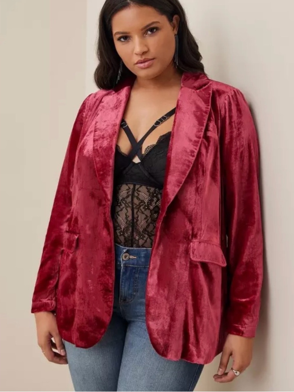 torrid Wine Red Velvet Open-Front Blazer